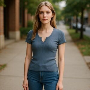 Rue21 Gray Fitted Short Sleeve Tee with Notched Neckline